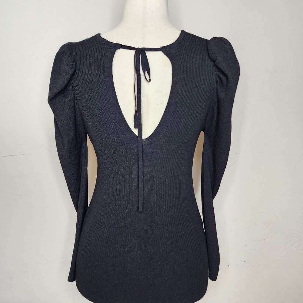 MNG Mango Black Puff Sleeve Keyhole Back Sweater Top Size Small